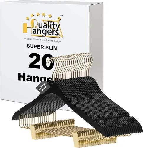 Miniatura 16 de 100 perchas de madera negras ultra finas de 16.5 pulgadas que ahorran espacio, gancho giratorio de 360 grados, lo mejor para trajes, perchas
