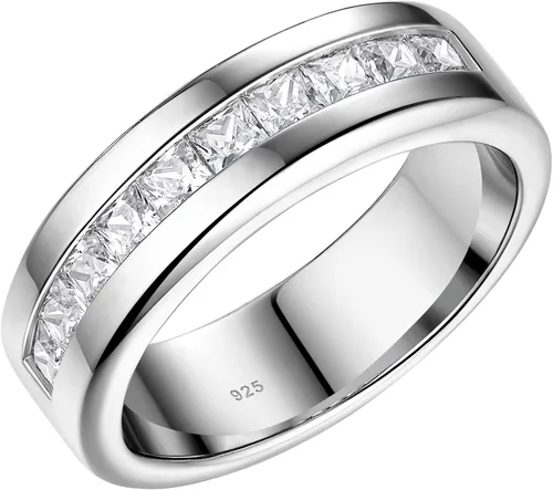 SweetJew Anillos de boda para hombre, de plata de ley 925, corte redondo, color blanco, circonita cúbica AAAAA, talla 8-13