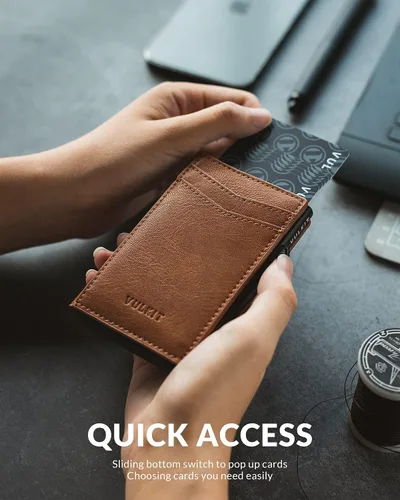 Miniatura 52 de VULKIT Billeteras delgadas para hombre, con bloqueo RFID, diseño minimalista con capacidad para hasta 11 tarjetas, Negro -, Minimalista