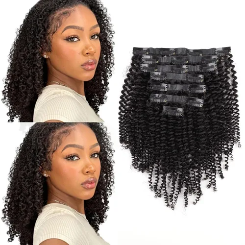 Miniatura 10 de ABH AMAZINGBEAUTY HAIR Kinkys - Extensiones de cabello rizado con clip, 3C y 4A, doble trama, cabello humano Remy real rizado para afroamericanos