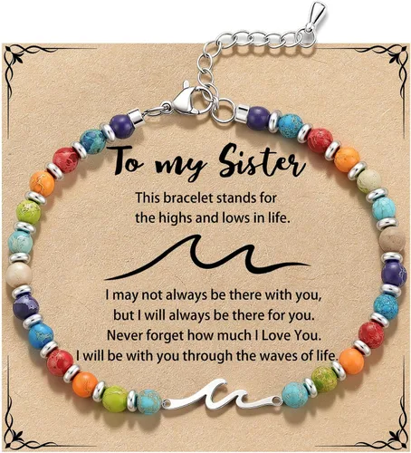 Miniatura 11 de Pulsera de onda/lazo/cruz para mujer, coloridas pulseras de cuentas de piedra natural, regalo único de amistad para mejor amiga, hermana, mejor