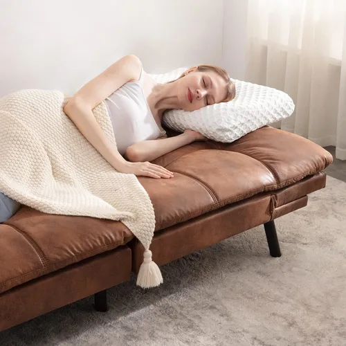 Miniatura 9 de Vyfipt Sofá cama futón, sofá pequeño de espuma viscoelástica con respaldo dividido para sala de estar, sofá biplaza moderno con reposabrazos