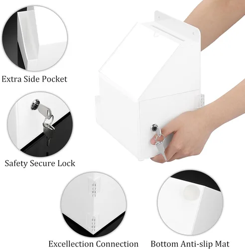 Miniatura 5 de BTSKY Caja de sugerencias de acrílico con candado, caja de donación acrílica montada en la pared con ranura para letreros de 5 x 7 pulgadas, urnas