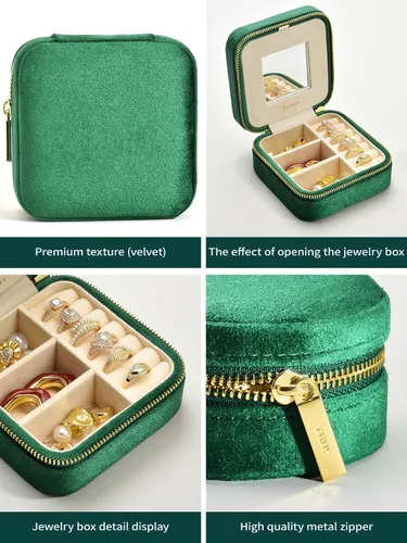 Miniatura 3 de TAIMY Joyero de viaje de terciopelo de felpa, pequeño estuche de joyería de viaje, mini cajas organizadoras de viaje portátiles para anillos