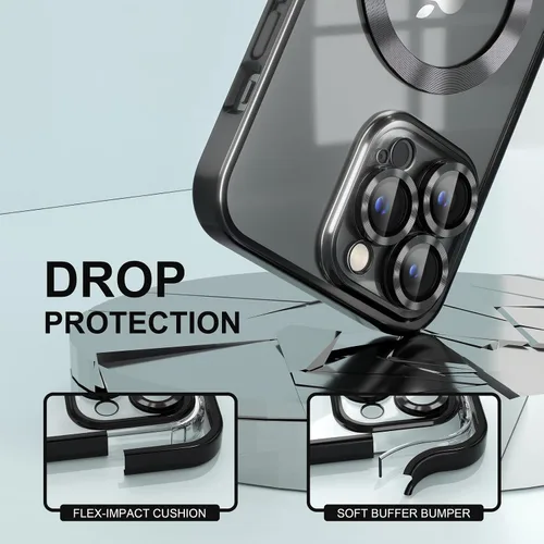 Miniatura 4 de Misea Funda magnética transparente para iPhone 14 Pro Max [compatible con MagSafe] [Nunca amarilla] [Protección contra caídas de grado militar] Negro