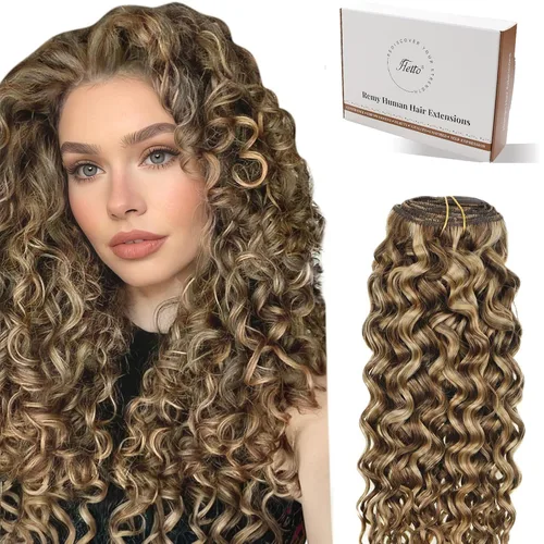 Miniatura 18 de Hetto - Extensiones de cabello humano onduladas con clip, color #2 castaño oscuro, extensiones de cabello humano natural para cabeza completa