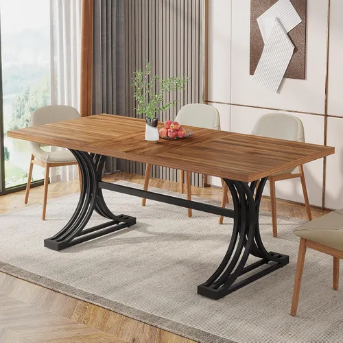 Miniatura 9 de Tribesigns Mesa de comedor rectangular de 63 pulgadas para 4 a 6, mesas de cocina modernas con elegantes patas de caballete de metal, mesas grandes