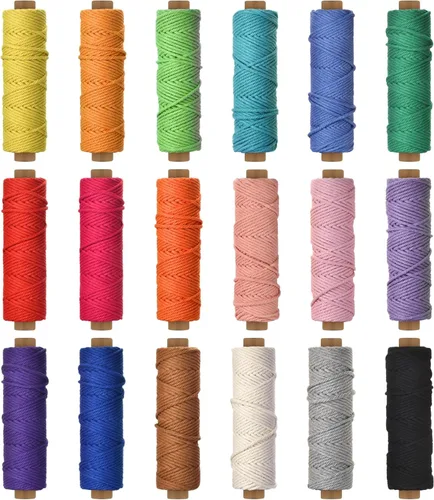 2mm x 594 Yardas Cordón de Macramé - Kit de Cuerda de Algodón de Macramé Natural de 18 Colores - Cuerda de Algodón Trenzada de 4 Hebras para Colgar