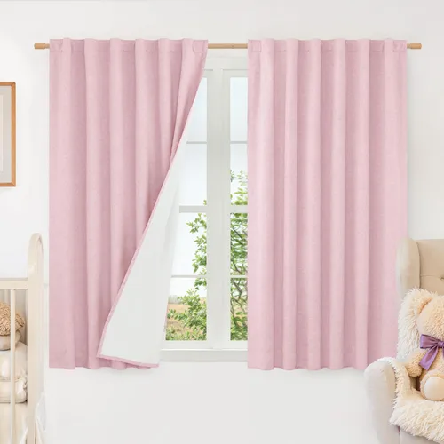 Miniatura 91 de LAMIT Cortinas de lino natural 100 % opacas para ventana, para dormitorio, 45 pulgadas, cortinas térmicas con textura de lino estilo granja
