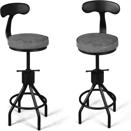 Miniatura 10 de Juego de 2 taburetes de bar industriales con respaldo de 23 a 33 pulgadas, asiento giratorio de madera, isla de cocina, comedor, taburete