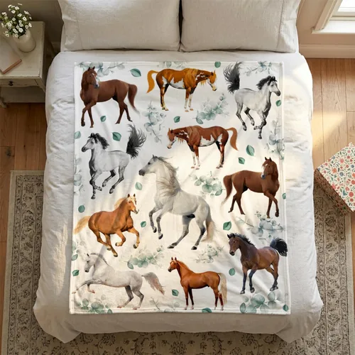 Miniatura 7 de Mantas de Caballo Regalos para Niñas y Niños, Manta de Franela Floral Ultra Suave para Decoración de Sofá/Sofá/Viajes/Campamento, Regalos