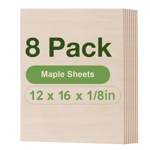 Miniatura 23 de Paquete de 12 hojas de tilo Rowood, 12x12x1/8pulgadas, tilo de 3mm para corte láser, kits de manualidades para adultos, tablero de madera