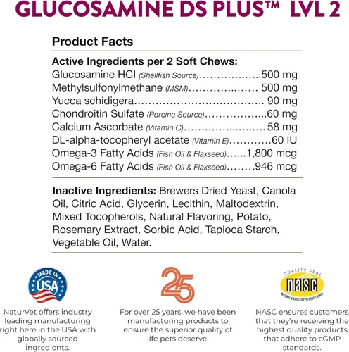 Miniatura 8 de NaturVet – Glucosamina DS Plus - Nivel 2 Cuidado Moderado – Apoya la Función Saludable de Cadera y Articulaciones – Mejorado con Glucosamina, MSM
