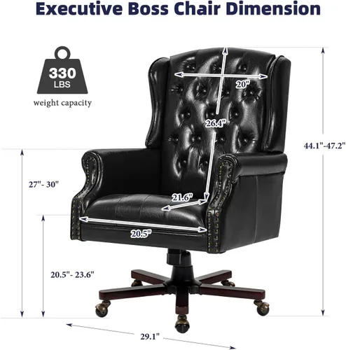 Miniatura 2 de ECOTOUGE Silla de escritorio ejecutiva mejorada 2026, silla de oficina en casa con respaldo de alas de cuero con ribete de cabeza de clavos y Negro