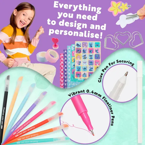 Miniatura 4 de Kit de Diario DIY de Disney Stitch para Niñas y Adolescentes, Lindos Kits de Artes y Manualidades, Cuaderno Espiral A5, Pinzas para el Cabello