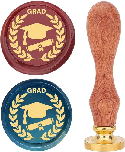 Miniatura 13 de CRASPIRE Sello de cera con tapa de graduación de 1.181 in, cabeza de latón extraíble con mango de madera para invitaciones de boda, envoltura