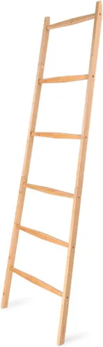 Miniatura 7 de Navaris Escalera para toallas de bambú, estante de madera, toalla, toalla, ropa, barandilla de lino para baño y dormitorio, soporte para toallas