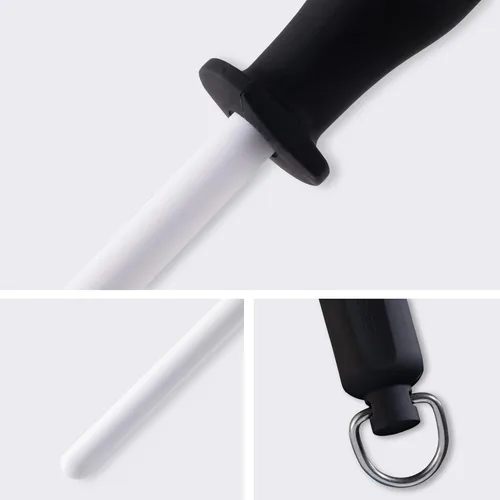 Miniatura 4 de Messermeister – Sacapuntas para cuchillo con varilla de cerámica., Afilador de cuchillos de varilla de cerámica, 12", Negro