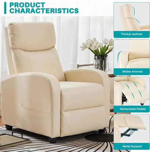 Miniatura 6 de Sweetcrispy Silla reclinable de masaje para adultos, asiento de cine en casa ajustable con soporte lumbar para sala de estar, reclinable de tela