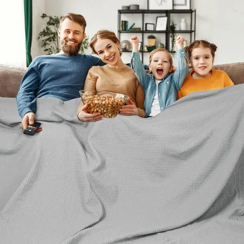 Miniatura 29 de PHF - Manta de punto gofre 100% de algodón tamaño king para cama, cobija ligera transpirable a prueba de engancho, ideal para acolchado en climas
