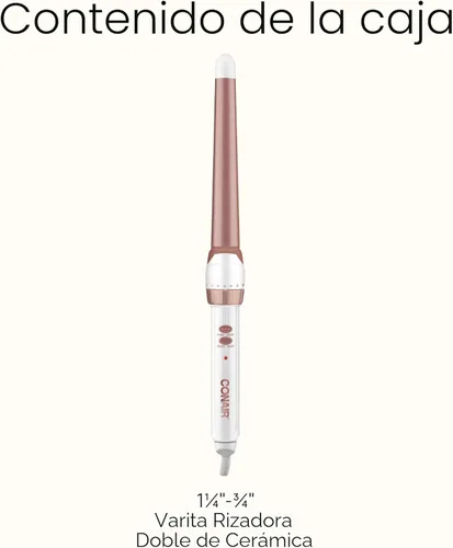 Miniatura 8 de Conair Varita rizadora cónica de cerámica doble, se estrecha de 1¼ pulgadas a ¾ pulgadas para producir ondas playeras, 30 ajustes de calor