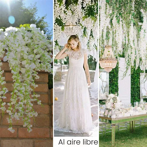 Miniatura 6 de 12 piezas de flores artificiales de glicinia de 3.6 pies por pieza, vid artificial blanca densa, guirnalda colgante de seda, flores artificiales