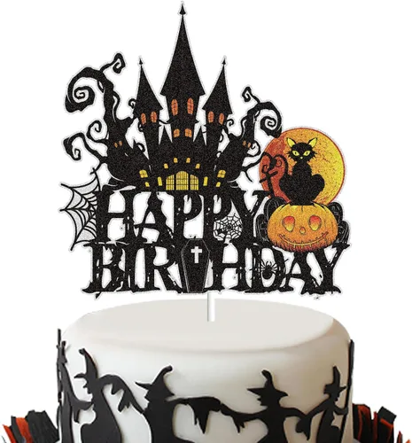 Decoración de pastel de feliz cumpleaños, decoración de Halloween, casa fantasma, calabaza, gato, fantasma, murciélago, temática de Halloween, Gatos