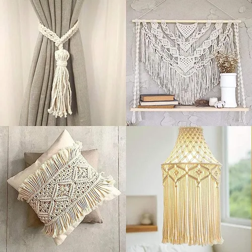 Miniatura 8 de Hilo de macramé, hilo de algodón beige, cuerda de algodón, cuerda de algodón, cordón de macramé natural para atrapasueños, manualidades, tejer, C