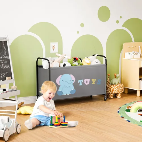 Miniatura 8 de GRANNY SAYS Caja de juguetes para niños y niñas, almacenamiento extra grande con ruedas, organizador de almacenamiento de juguetes de metal para Gris