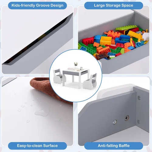 Miniatura 5 de Costzon Juego de mesa y silla para niños, mesa de actividades de madera 4 en 1 y 2 sillas con pizarra desmontable para arte, manualidades, dibujo