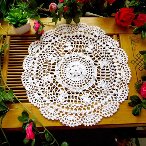 Miniatura 2 de Laivigo Manteles individuales hechos a mano con encaje de algodón y ganchillo, 2 unidades, 12 pulgadas, beige