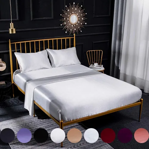 Miniatura 15 de Omelas Juego de sábanas de satén sedoso negro de 3 piezas, tamaño individual, sábanas de microfibra suave y sedosa, colección de ropa de cama