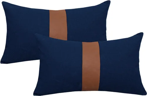 Miniatura 29 de Juego de 2 fundas de almohada negras y marrones de 18 x 18 pulgadas, fundas de almohadas modernas con rayas estilo granja para sofá, sala de estar