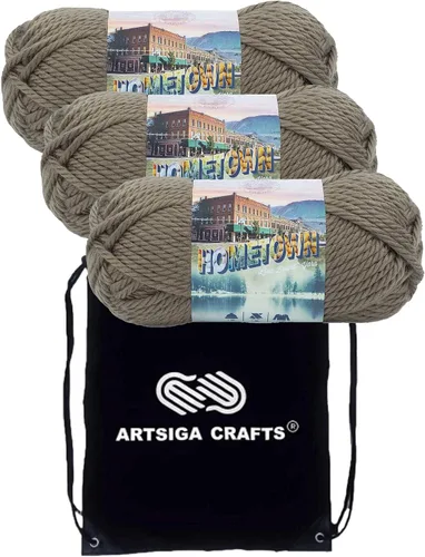 Miniatura 40 de Lion Brand Hometown New York White 135-100 (3 madejas - mismo lote de tinte) #6 S Bulky - Hila acrílica para crochet y tejer con bolsa para proyectos