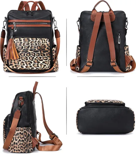 Miniatura 57 de OPAGE - Mochila de cuero para mujer, con borla de moda, bolso de hombro, mochila grande, bolsa de viaje, gris, L