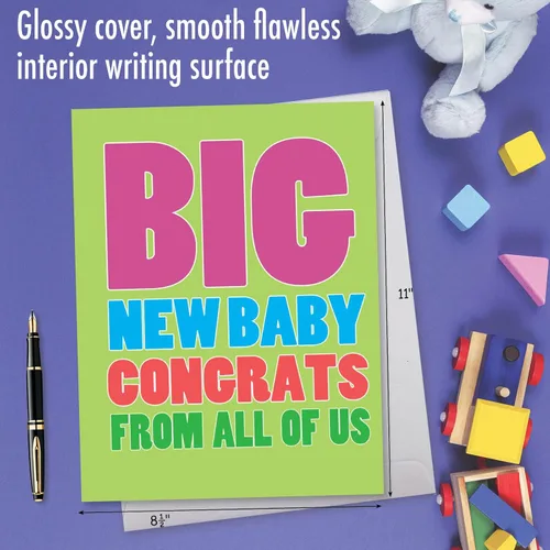 Miniatura 3 de NobleWorks, Divertida tarjeta de felicitación para bebé, tarjeta de embarazo con sobre, de todos nosotros (8.5 x 11 pulgadas), Big New Baby Congrats