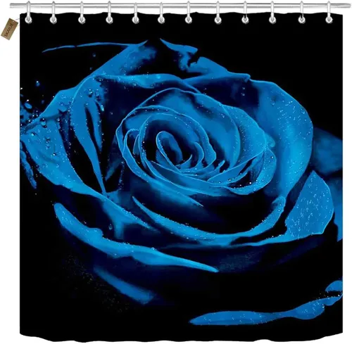 Miniatura 2 de Juego de 4 cortinas de ducha con diseño floral azul real, decoración de baño con diseño de flores de lluvia, cortina de ducha negra de tela, regalos
