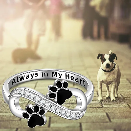 Miniatura 6 de Anillo de plata de ley con estampado de pata de gato y perro para mujer, anillos con estampado de pata de infinito Always In My Heart Memorial