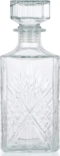 Miniatura 2 de MDLUU Decantador de vidrio con tapón hermético, botella de licor de 25.3 onzas líquidas para vino, whisky, brandy, vodka (flor grabada)