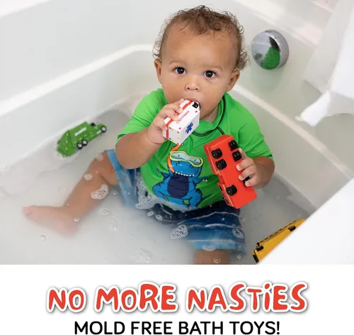 Miniatura 4 de SplashEZ Juguetes de baño para bebés sin moho, juguetes de baño sin agujeros para niños pequeños, juego de 6 autos para bañera para niños, juego