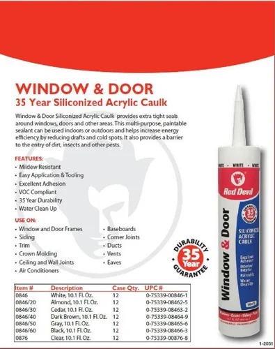 Miniatura 2 de Red Devil 084620 Calafateo acrílico de silicona para ventanas y puertas, almendra blanquecina, impermeable, 10.1 onzas, paquete de 1, fabricado