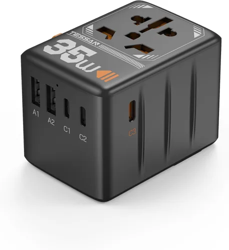 Miniatura 9 de TESSAN Adaptador de viaje universal de 28 W, adaptador de corriente internacional con 3 puertos de carga USB C 2 USB A, adaptador de enchufe mundial