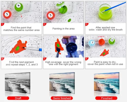 Miniatura 6 de TUMOVO Pintura por números para adultos, kits de pintura de playa por números, pintura al óleo de paisaje costero colorido para adultos, kit