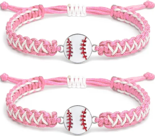 Miniatura 9 de Pulsera con dije de béisbol de 2 piezas de regalo para niños, niñas, adultos Joyería deportiva elegante Gran regalo de cumpleaños