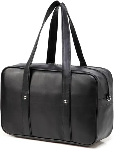 Miniatura 3 de Bolso de hombro japonés grande, de piel sintética, Kawaii con pompón de leopardo rosa (tamaño grande A3, ventana de corazón negro), Negro