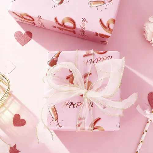 Miniatura 4 de Zayin Papel de regalo de cumpleaños número 16, 5 hojas de papel de regalo de feliz cumpleaños de 27.6 x 19.7 in, color oro rosa, para niñas