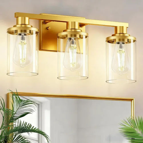 Miniatura 7 de L LOHAS LED Lámparas de baño negras de 2 luces, accesorios de iluminación modernos sobre espejo con pantalla de vidrio transparente, luces