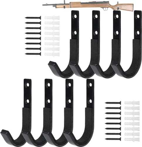 Miniatura 10 de Soporte de pared para rifles de metal horizontales para colgar y almacenar, soporte para pistola de acero resistente con acolchado suave, almacena