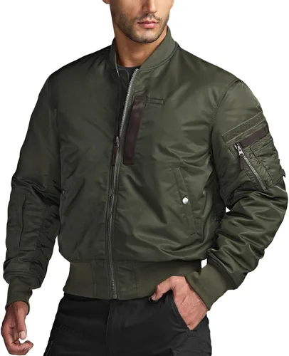 Miniatura 11 de CQR Chaqueta bomber casual para hombre, cortavientos con cremallera para exteriores de otoño/invierno, chaqueta de vuelo MA-1 acolchada resistente