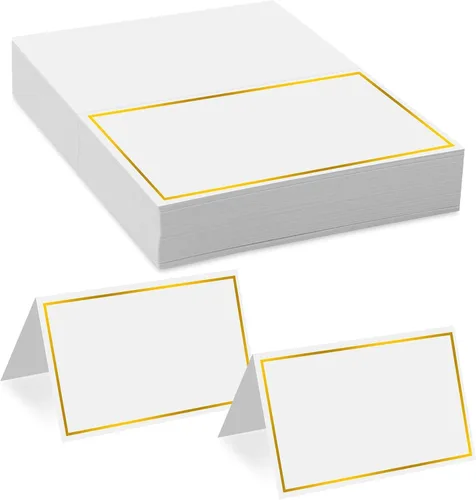 Tarjetas de Mesa 50 Piezas Tarjeta de Mesa Pequeña con Borde de Lámina Dorada 2" x 3.5" Tarjetas de Nombre Tipo Carpa para Configuración de Mesa